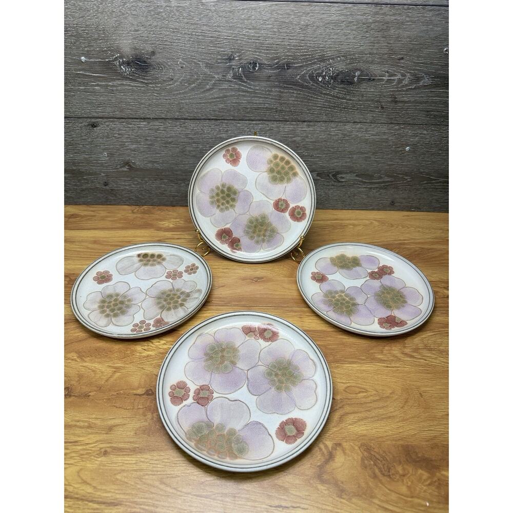 Denby England Gypsy Salad Plates Set of 4 - Vintage MCM Pink Floral 8.25"